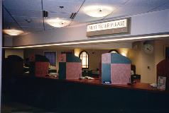 Before its renovation, the Longworth branch featured simulated windows behind the teller line. 