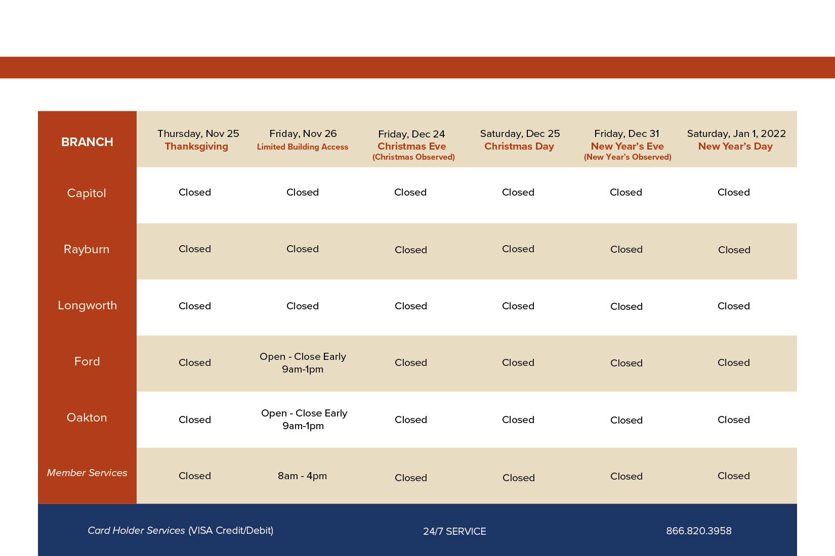 2021 ALL Holiday Hours cut