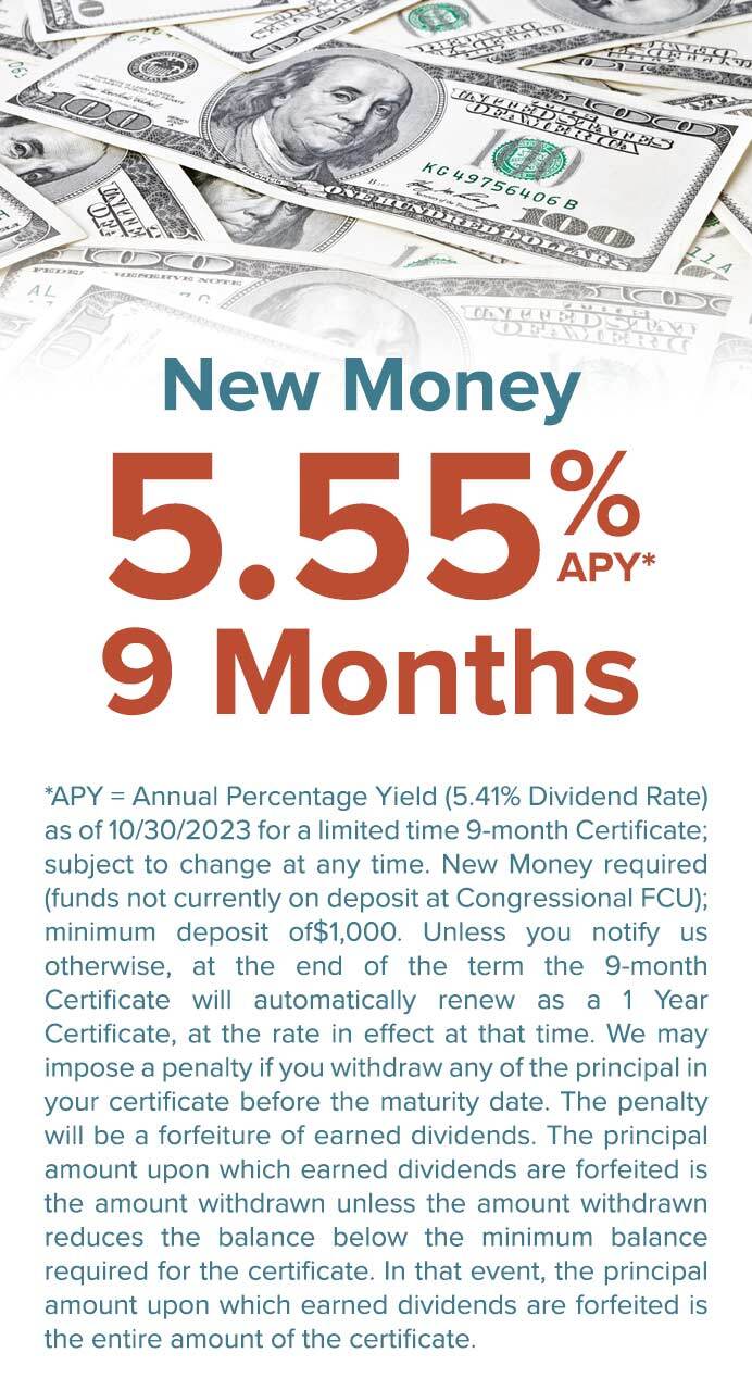 New Money 5.55% APY* for 9 Months